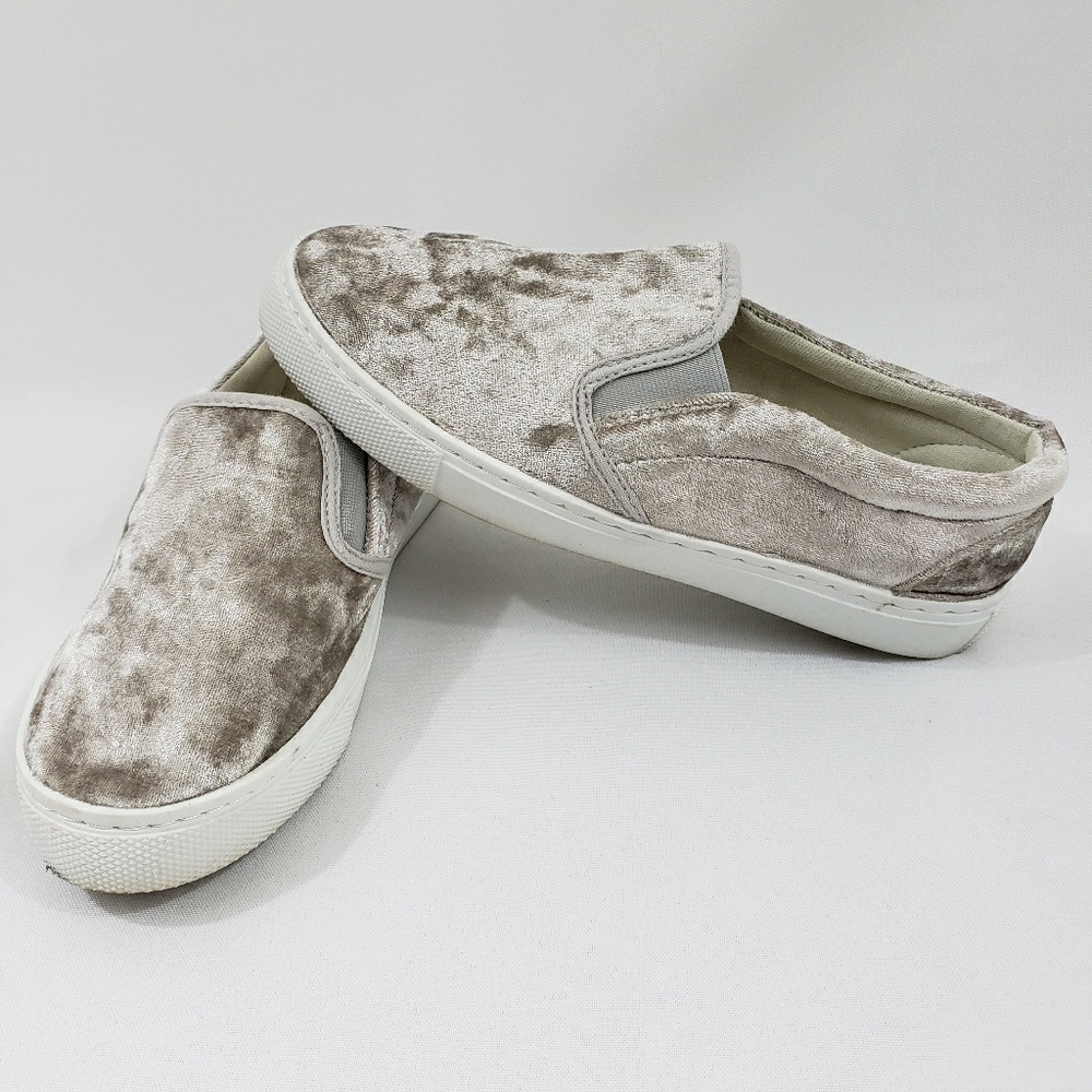 Silver Velvet Slip On Shoes